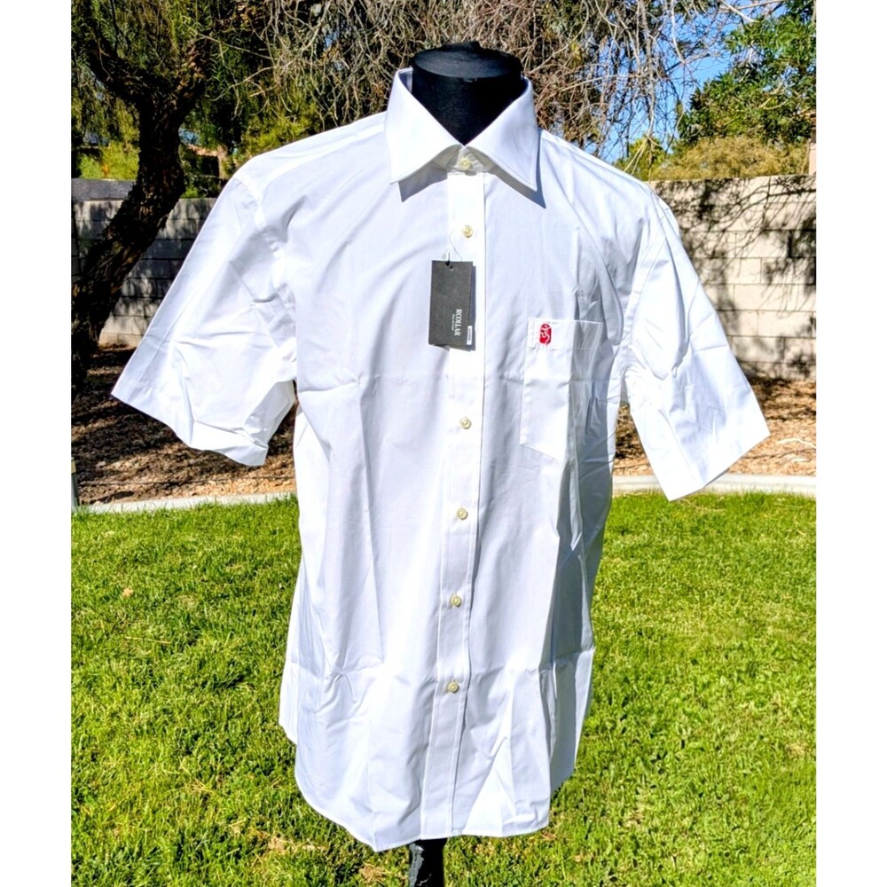 White Retro Short-Sleeve Cotton/Polyester Button-Up Men's XL Sz 43/17" Neck NIP